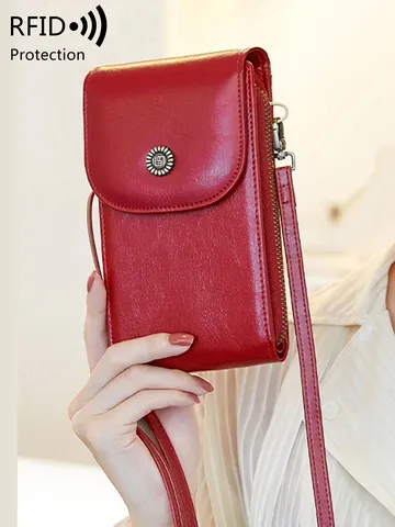 Sac Téléphone Portable Femme Cuir PU Vintage Sac Bandoulière RFID Anti-vol Petit Sac à Main Rétro Rabat Quotidien