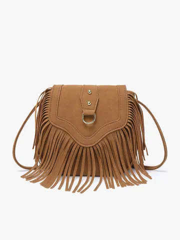 Sac Bandoulière Femme Vintage Bohémien à Glands en Cuir PU Rétro Satchel Sac d'Épaule Quotidien