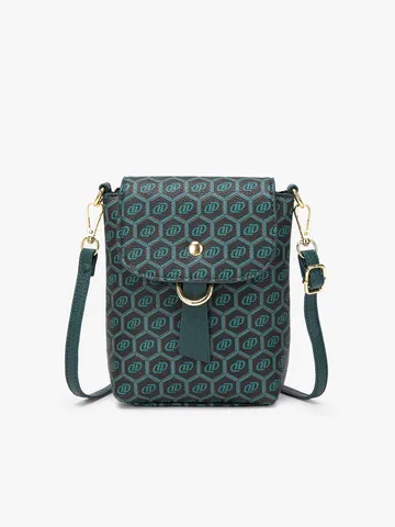 Sac Bandoulière Mini en Cuir PU Imprimé Vintage pour Femmes Motif Géométrique Rétro Sac à Main