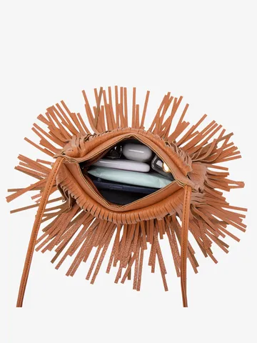 Sac Bandoulière en Cuir PU Vintage pour Femmes Sac à Épaule à Glands Mode Rétro Couleur Unie Sac à Main Quotidien Décontracté