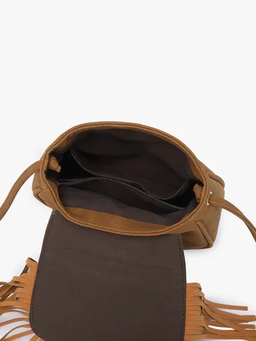 Sac Bandoulière Femme Vintage Bohémien à Glands en Cuir PU Rétro Satchel Sac d'Épaule Quotidien