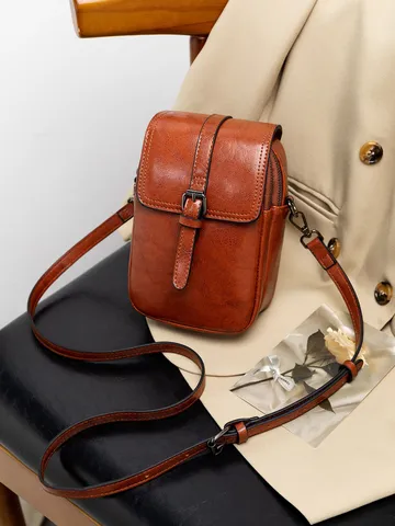 Femmes Rétro PU Cuir Sac Bandoulière Double Couche Grande Capacité Vintage Sac Épaule Sac Casual Avec Boucle Métallique