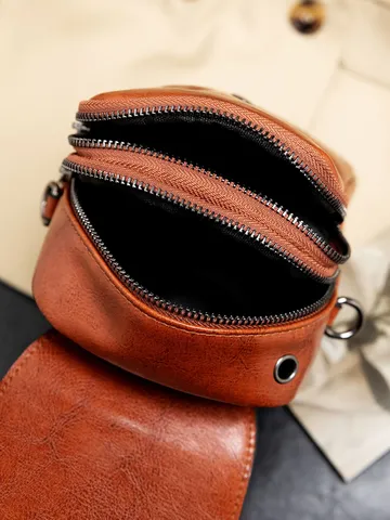 Femmes Rétro PU Cuir Sac Bandoulière Double Couche Grande Capacité Vintage Sac Épaule Sac Casual Avec Boucle Métallique