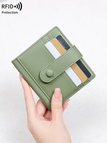 Portefeuille Court en Cuir PU pour Femme Blocage RFID Porte-Cartes Porte-Monnaie Couleur Unie Bifold Minimaliste