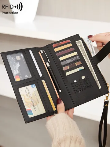 Porte Passeport de Voyage Anti RFID pour Femmes Portefeuille en Cuir PU Multi Portes Cartes Organisateur de Documents
