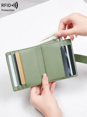 Portefeuille Court en Cuir PU pour Femme Blocage RFID Porte-Cartes Porte-Monnaie Couleur Unie Bifold Minimaliste