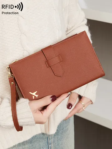 Porte Passeport de Voyage Anti RFID pour Femmes Portefeuille en Cuir PU Multi Portes Cartes Organisateur de Documents