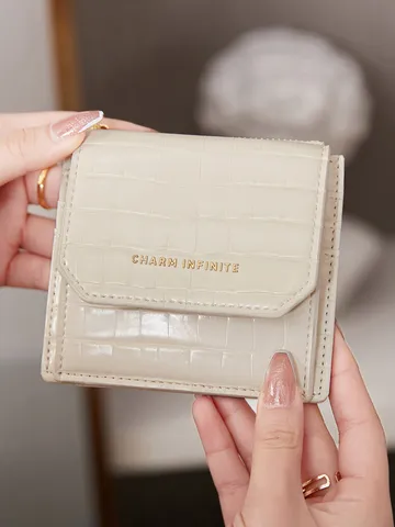 Portefeuille Court Tri-pli pour Femmes Cuir PU Motif Crocodile Porte-cartes Monnaie Multifonctionnel Portefeuille Mode