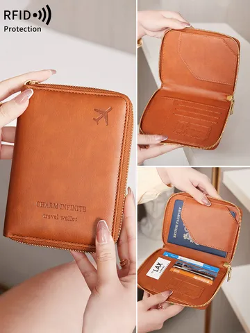 Porte-Passeport de Voyage RFID Multifonction en Cuir PU Organisateur de Documents Étui à Cartes Portefeuille pour Hommes Femmes