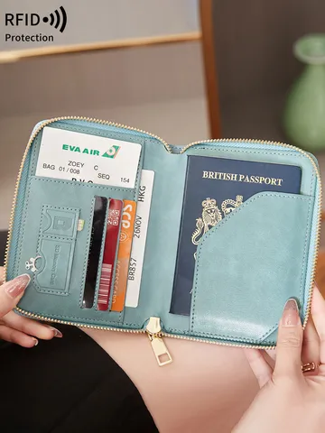 Porte-Passeport de Voyage RFID Multifonction en Cuir PU Organisateur de Documents Étui à Cartes Portefeuille pour Hommes Femmes