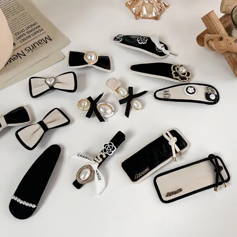 Black And White Camellia Pearl Hair Clip Sweet Cute Bowknot BB Clip Alloy Fashion Hair Accessories Headwear For Women