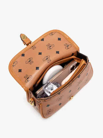 Sac Bandoulière Femme en Cuir PU Rétro Imprimé Géométrique Vintage Rabat Petit Sac Carré Style Designer de Luxe Sac à Main
