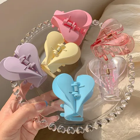 Heart Hair Claw Clips Matte And Transparent Plastic Hair Catcher Sweet Girls Daily Hair Styling Accessories