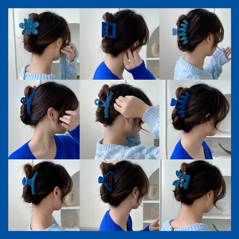 Women's Klein Blue Hair Claw Matte Resin Solid Color Geometric Hair Clip Minimalist Hair Accessories For Daily Styling