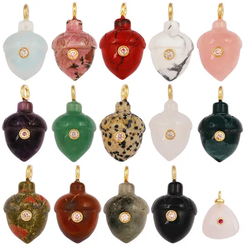 Natuurlijke Halfedelsteen Dennenappel Hanger Messing Zirkonia Ingelegd Charm Elegante Mode Sieraden Accessoire Cadeau
