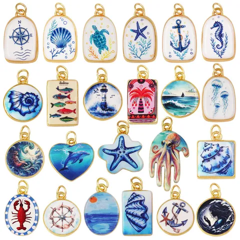 Messing Zeeleven Hanger Oceaan Thema Zeester Schildpad Schelp Anker Bedels DIY Sieraden Maken Accessoires