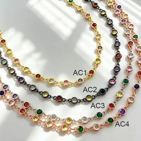 DIY Laiton Zirconia Chaîne Semi-Finie Chaîne Ronde Cristal Strass Fabrication de Bijoux Accessoires