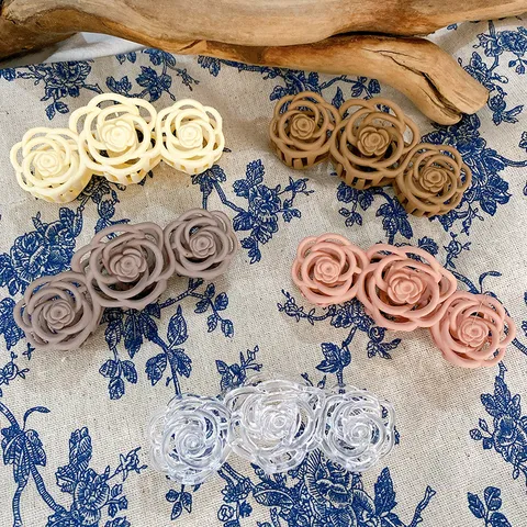 French Vintage Embossed Rose Hair Claw Resin Sweet Floral Hair Clip Back Head Hair Styling Accessories For Women Girls