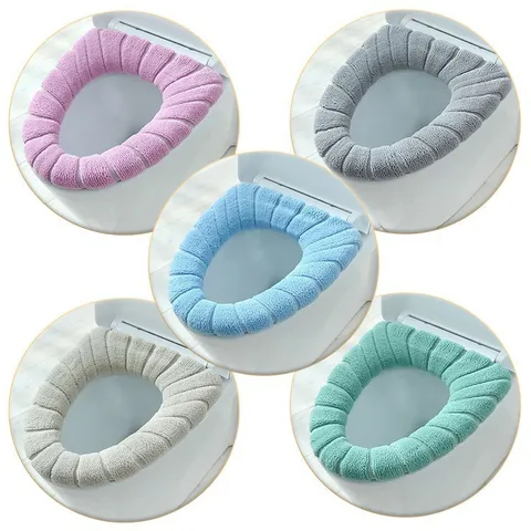 Thickened Plush Toilet Seat Cover Warm Four Season Universal Washable Toilet Mat with Handle Home Bathroom Toilet Accessories