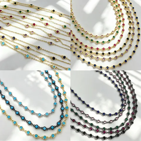 DIY Laiton Zirconia Chaîne Semi-Finie Chaîne Ronde Cristal Strass Fabrication de Bijoux Accessoires