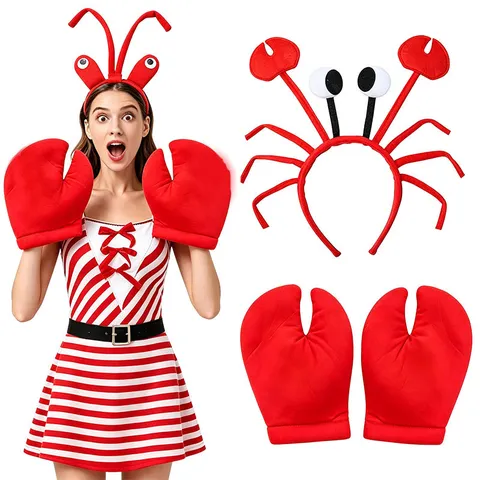 Rote Krabbe Hummer Kostüm Set Mit Tierklaue Handschuhe Stirnband Tutu Rock Für Halloween Cosplay Performance Party Requisiten