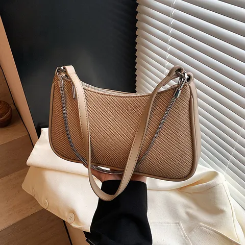 Damen PU Leder Umhängetasche Einfach Lässig Unterarm Dumpling Tasche Einfarbig Gewebte Textur Handtasche Für Den Täglichen Weg