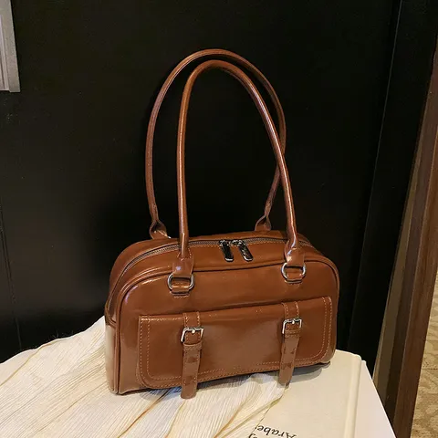 Damen PU Leder Pendler Umhängetasche Mode Achsel Kissen Tasche Casual Einfarbig Großartig Kapazität Handtasche