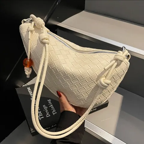 Dames Geweven PU Leer Schoudertas Vintage Onderarm Zadelas Casual Crossbody Hobo Tas Trendy Handtas