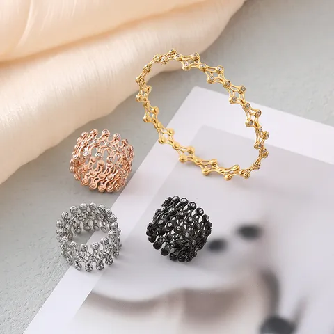 Anello Magico Retrattile Bracciale Acciaio Inossidabile Zirconia Intarsiato Gioiello Elasticizzato Doppia Funzione Donna Ornamento Mano Geometrico