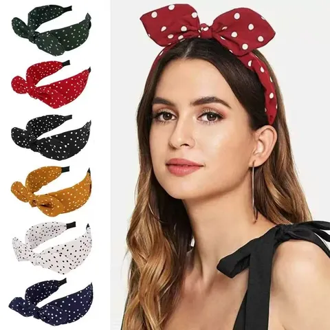 Cerchietto Retro a Pois con Fiocco Tesa Larga Corona Alta Tessuto Accessori Capelli Dolci ed Eleganti per Donna Casual Quotidiano