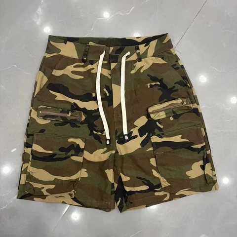 Men's High Street Loose Camouflage Cargo Shorts Unisex Multi-pocket Cotton Casual Shorts With Long Drawstring