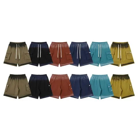 Cotton Washed Gradient Cargo Shorts For Men Women High Street Multi Pocket Letter Embroidery Denim Shorts Bottom