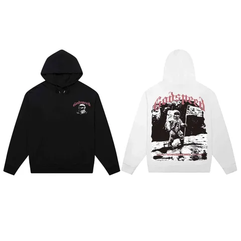 Unisex High Street Loose Fit Hooded Sweatshirt Gothic Skull Letter Print Casual Pullover Streetwear Hoodie