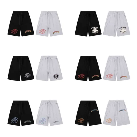Men Women High Street Casual Shorts Summer Cotton Loose Straight Five Point Pants Skull Letter Print Drawstring Shorts
