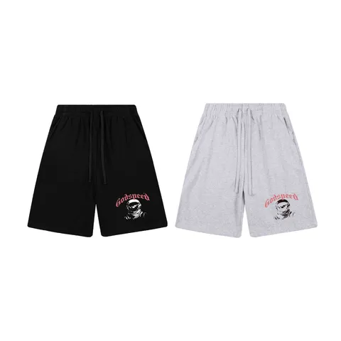 Men Women High Street Casual Shorts Summer Cotton Loose Straight Five Point Pants Skull Letter Print Drawstring Shorts