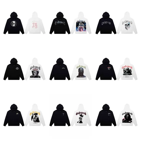 Unisex High Street Loose Fit Hooded Sweatshirt Gothic Skull Letter Print Casual Pullover Streetwear Hoodie