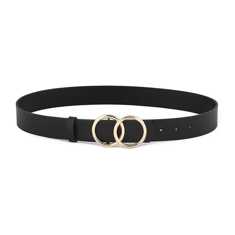 Ceinture en Cuir PU Mode Femme Boucle à Double Anneau en Métal Ceinture Décorative Décontractée pour Jean Accessoires