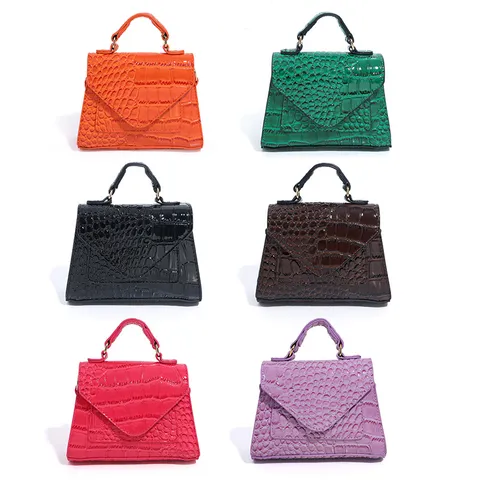 Sac Bandoulière en Cuir PU Motif Crocodile Vintage Femmes Sac à Main à Poignée Supérieure Petit Sac Carré Sacoche Décontractée