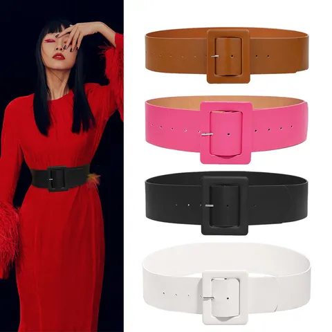Ceinture Large en Similicuir pour Femmes Mode Couleur Unie Ceinture Corset pour Robe et Manteau