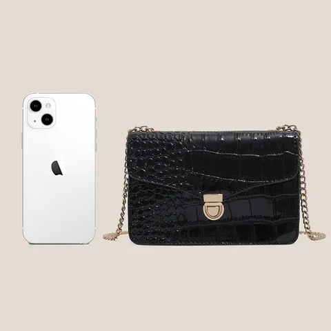 Femme PU Cuir Sac Bandoulière Vintage Motif Pierre Chaîne Sac d'Épaule Petit Carré Rabat Sac Femme Quotidien Sac à Main