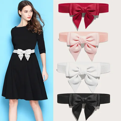 Ceinture Élastique à Nœud pour Femme Tissu en Coton Large Bande de Taille Extensible Robe Ceinture Décorative Accessoires de Mode