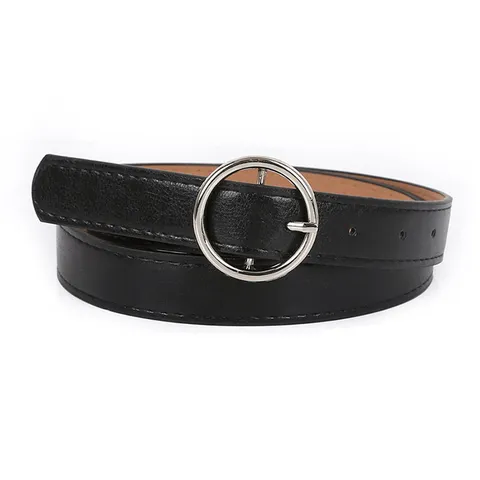 Ceinture En Cuir Synthétique Décontractée Pour Femme Couleur Unie Boucle À Ardillon Ronde En Métal Pour Jeans Accessoires De Mode