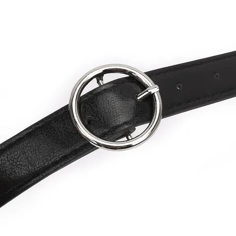 Ceinture En Cuir Synthétique Décontractée Pour Femme Couleur Unie Boucle À Ardillon Ronde En Métal Pour Jeans Accessoires De Mode