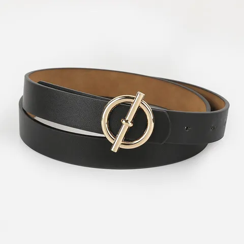 Ceinture en Cuir PU Décontractée pour Femme Boucle Métallique Ronde Mode Sangle de Taille Quotidien Chic Accessoires de Jean