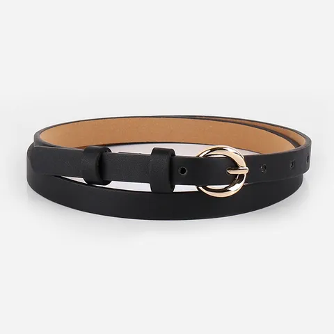 Ceinture Fine en Cuir PU Minimaliste Décontractée pour Femme Boucle à Ardillon en Alliage Couleur Unie