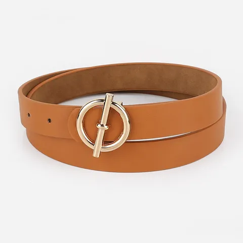Ceinture en Cuir PU Décontractée pour Femme Boucle Métallique Ronde Mode Sangle de Taille Quotidien Chic Accessoires de Jean