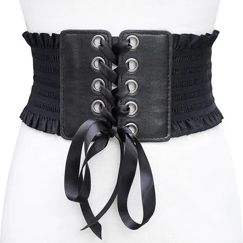 Femme Mode Large Ceinture Corset Similicuir Lacets Glands Nœud Serre-Taille Robe Décoratif Bande De Taille