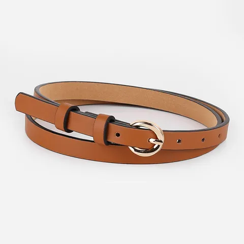 Ceinture Fine en Cuir PU Minimaliste Décontractée pour Femme Boucle à Ardillon en Alliage Couleur Unie