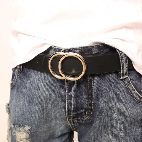Ceinture en Similicuir Minimaliste Pour Femmes Hommes Décontractée Polyvalente Boucle Métallique Ronde Ceinture de Taille Accessoires de Vêtements Quotidiens