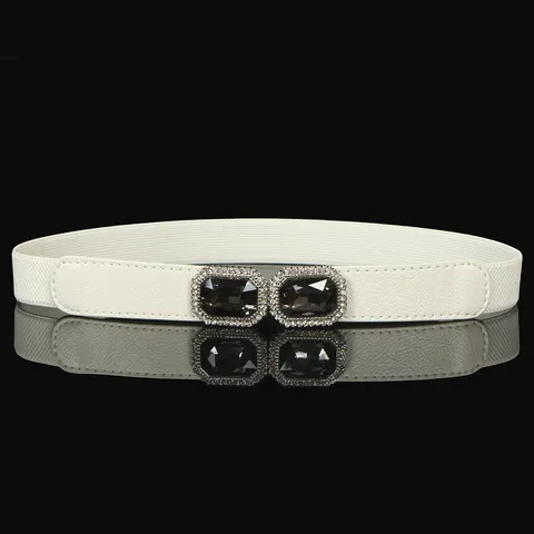 Ceinture Élastique de Mode pour Femmes Boucle Double Strass Bande Stretch Robe Ceinture Décorative Cuir Synthétique